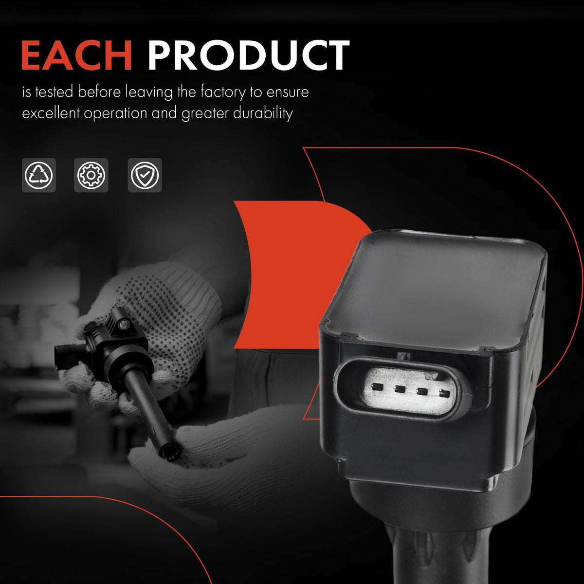 A-Premium ignition coil in hand scale demonstrating correct size for installation