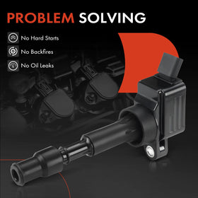A-Premium ignition coil installed on engine showing direct-fit replacement benefit