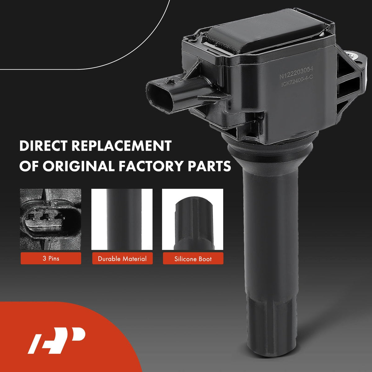 A-Premium ignition coil mounting detail showing bolt-on valve cover fitment benefit