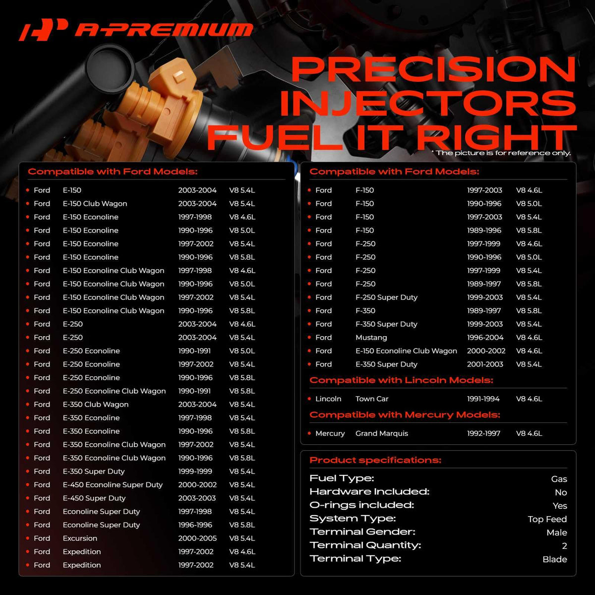 A-Premium injector nozzle close-up, precise spray tip detail for consistent fueling