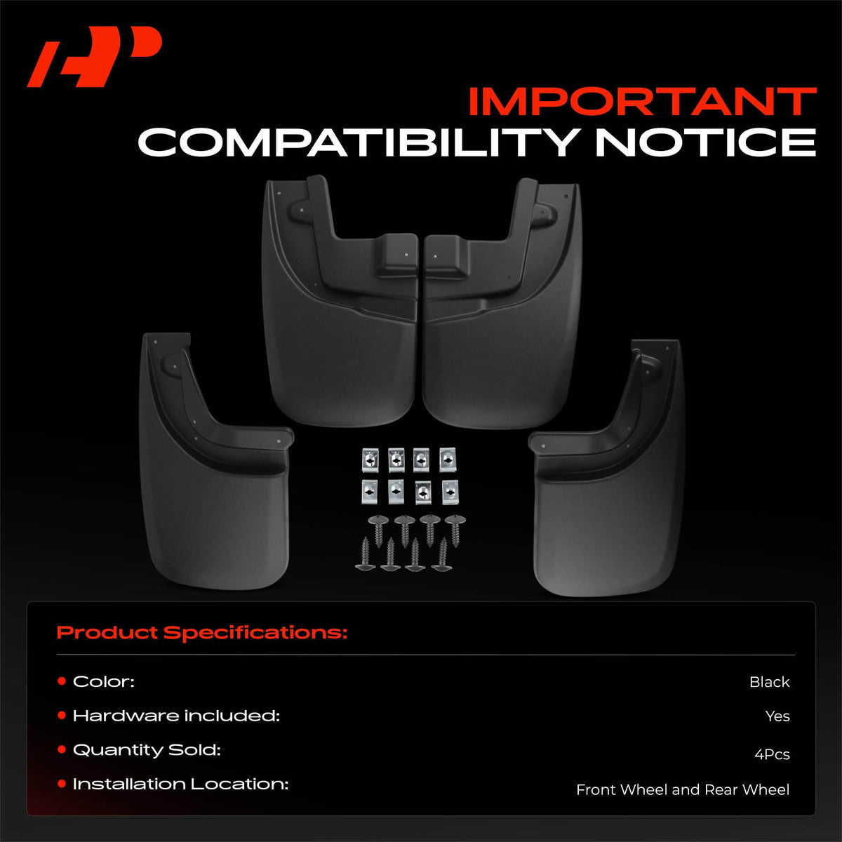 A-Premium installed front wheel guard blocking road spray and debris