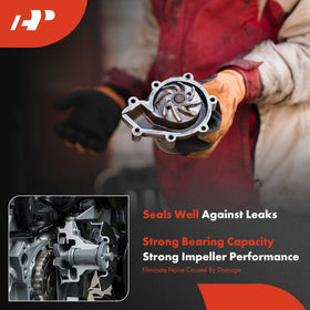 A-Premium water pump installed in engine bay illustrating direct bolt-on benefit