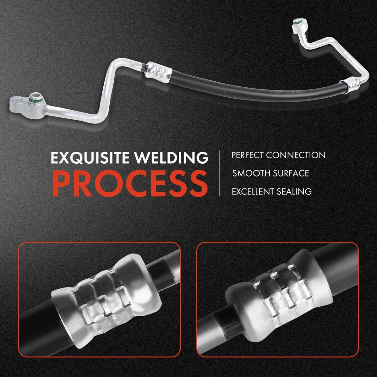 A-Premium hose attached at condenser end showing correct connection and fit