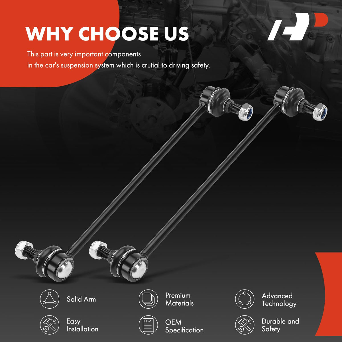 A-Premium sway bar link installed on front suspension demonstrating restored stability