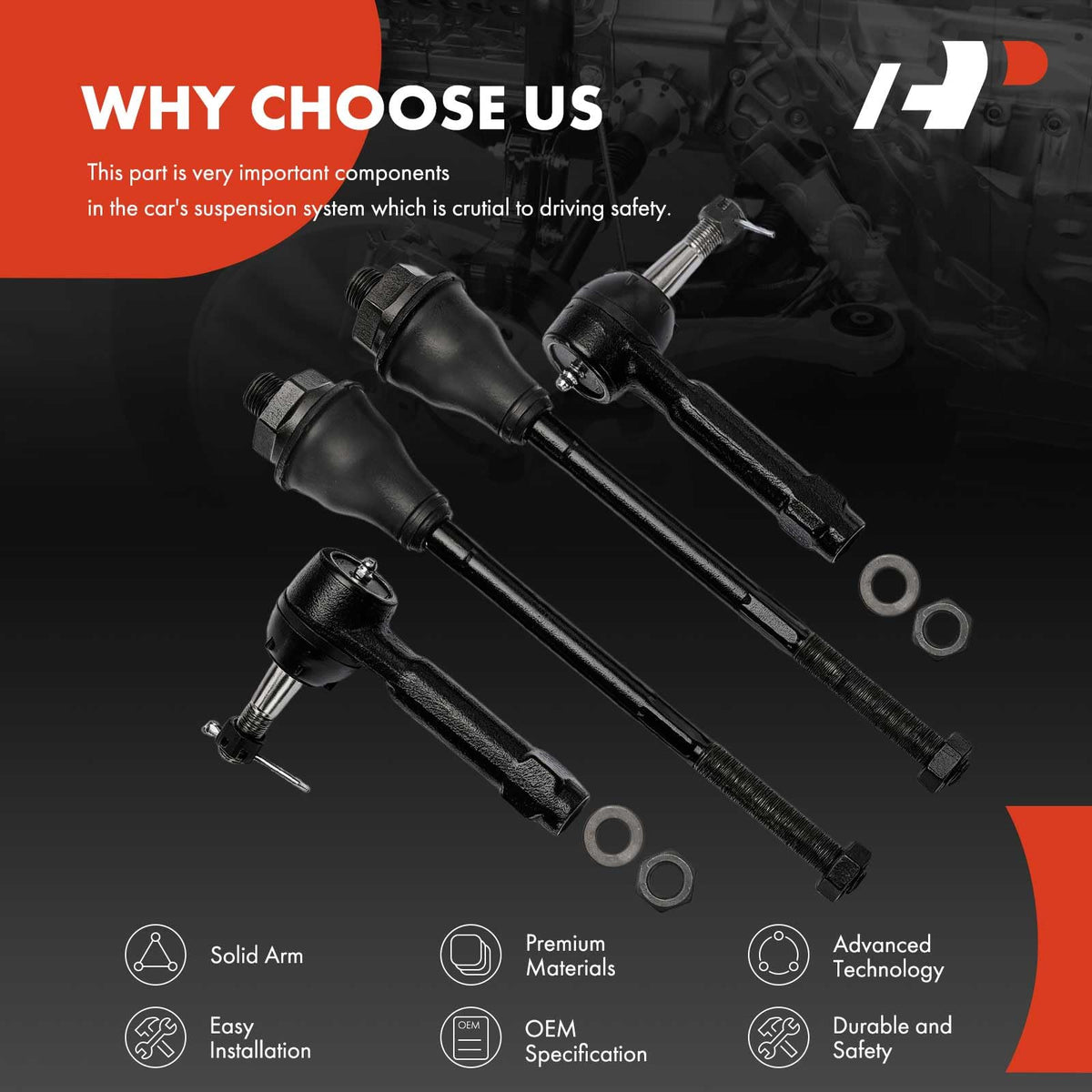 A-Premium tie rod installed on vehicle steering linkage improving handling