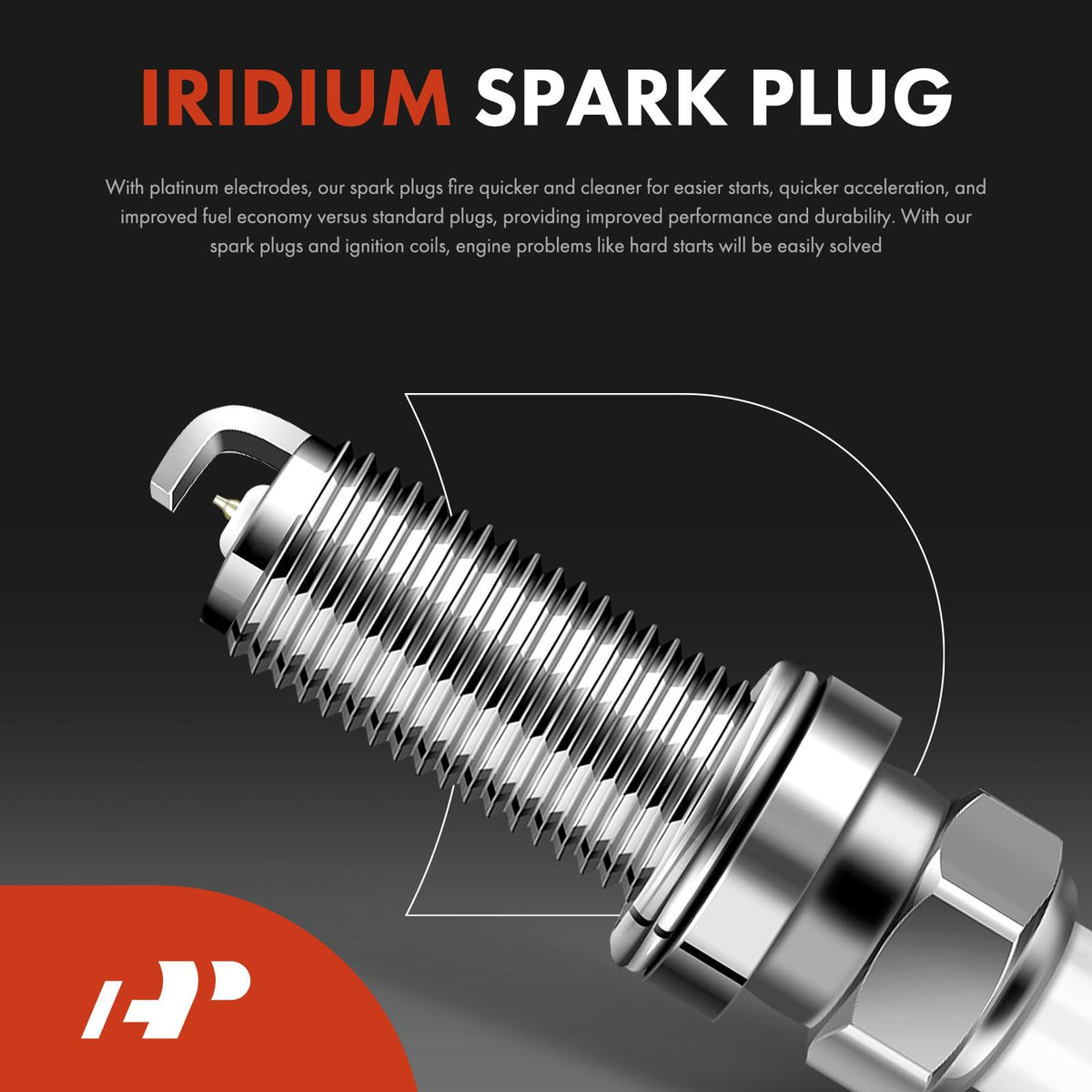 A-Premium iridium spark plug close-up showing fine electrode for longer service life
