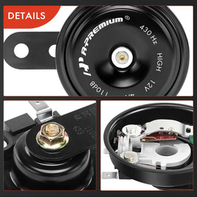 A-Premium label and spec sticker showing voltage and dB benefits