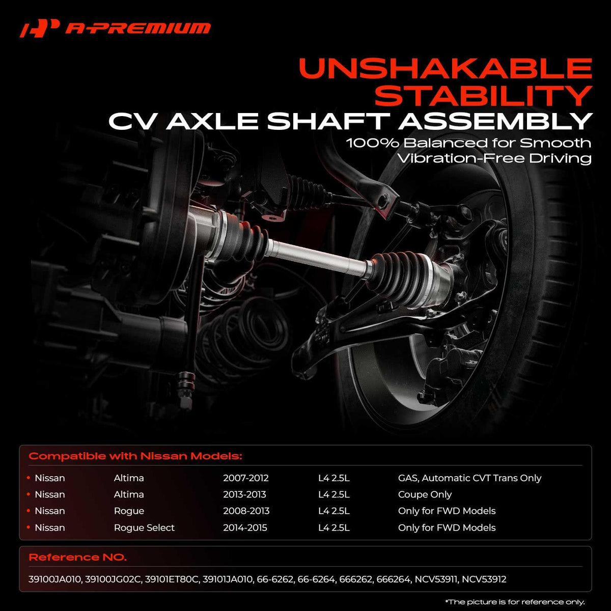 A-Premium left axle compressed length detail showing correct fitment and measurement benefit