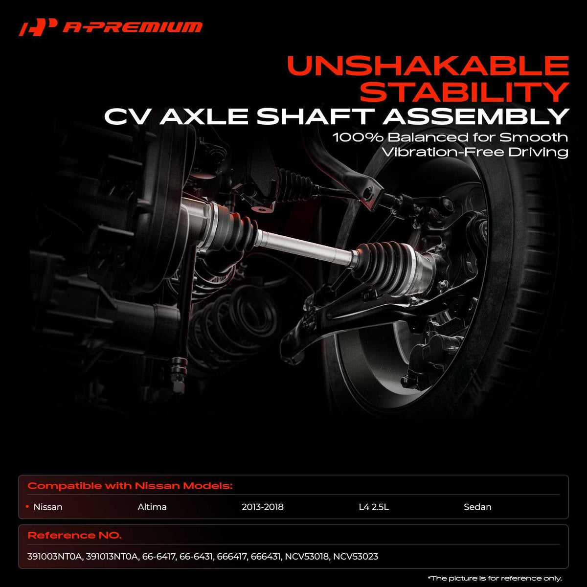 A-Premium left front axle full-length view highlighting correct compressed length and fit