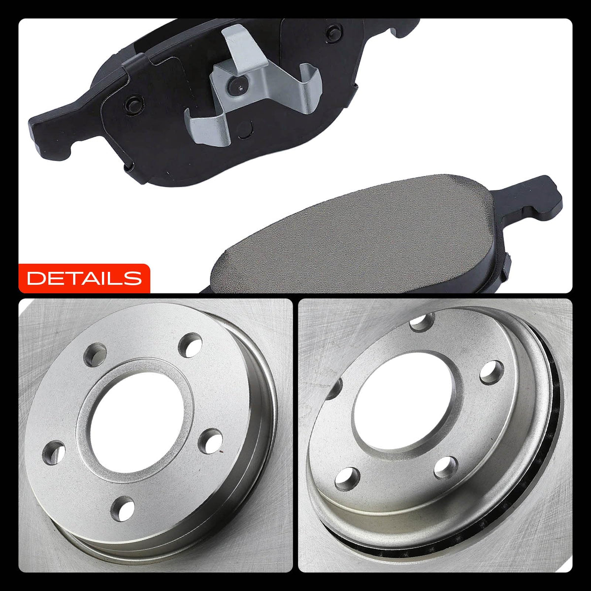 A-Premium garage scene with technician installing front brake kit safely