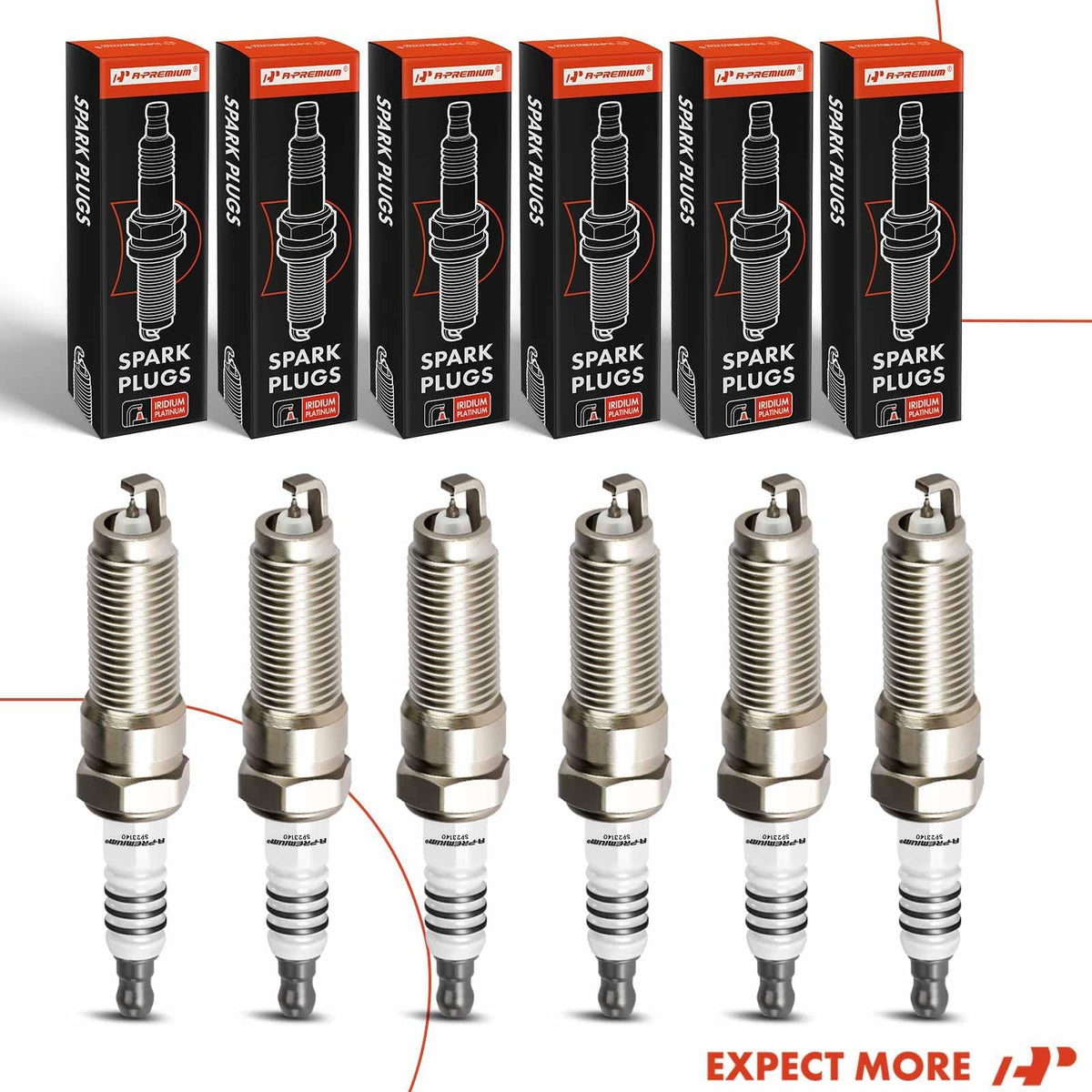 A-Premium spark plugs arranged in a garage setting suggesting DIY replacement ease