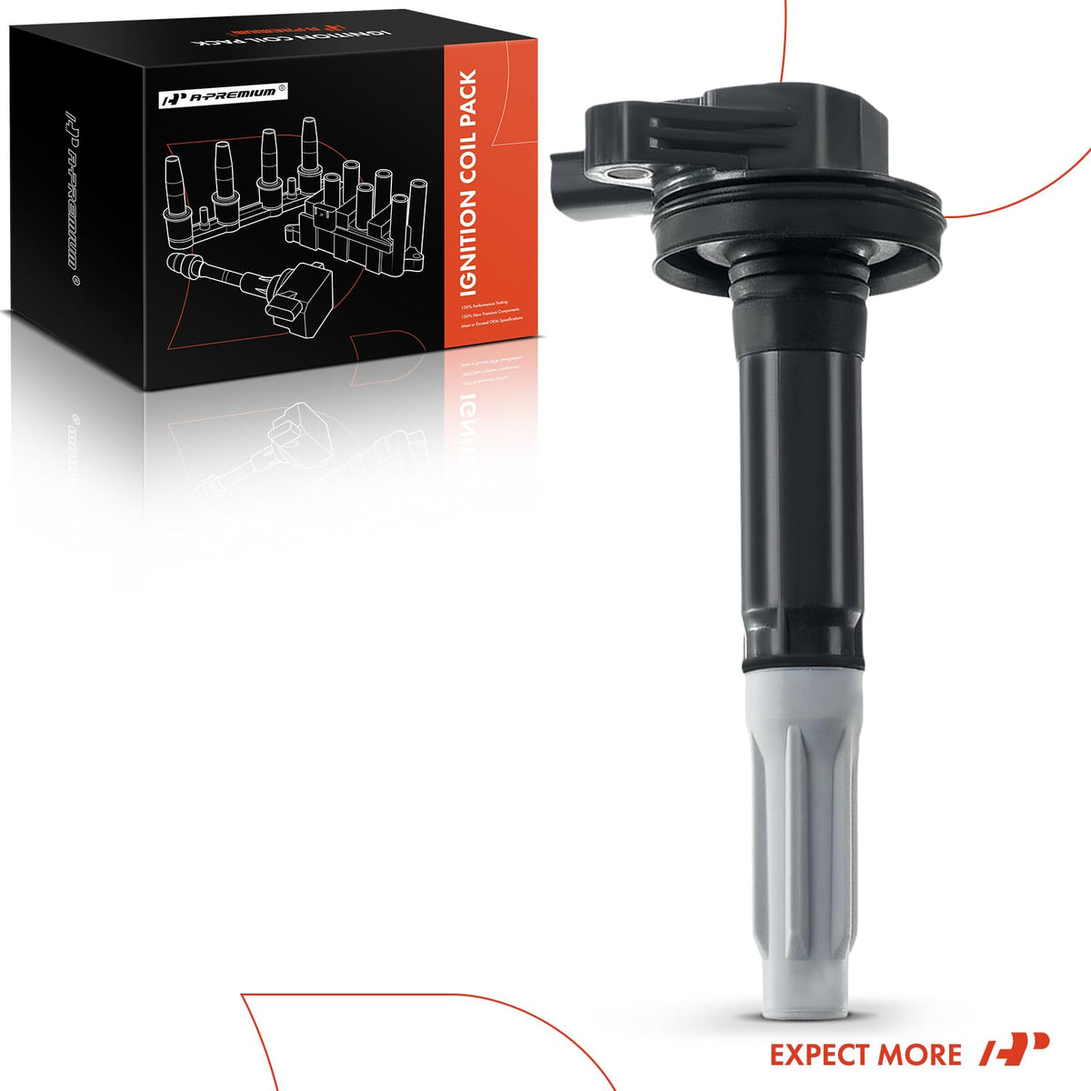 A-Premium coil in garage setting suggesting professional-grade replacement