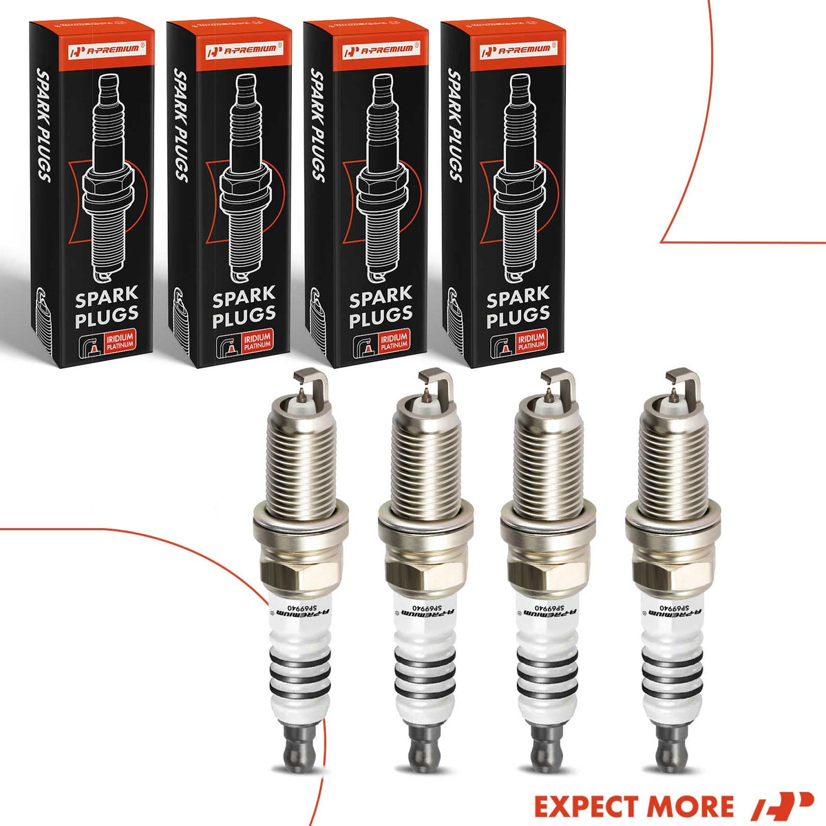 A-Premium spark plugs on workbench in a garage lifestyle shot showing practical use