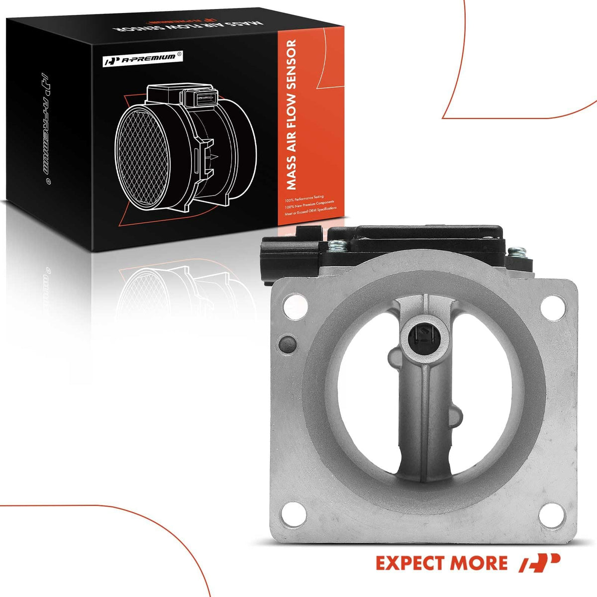 A-Premium MAF sensor packaged with warranty card for buyer confidence