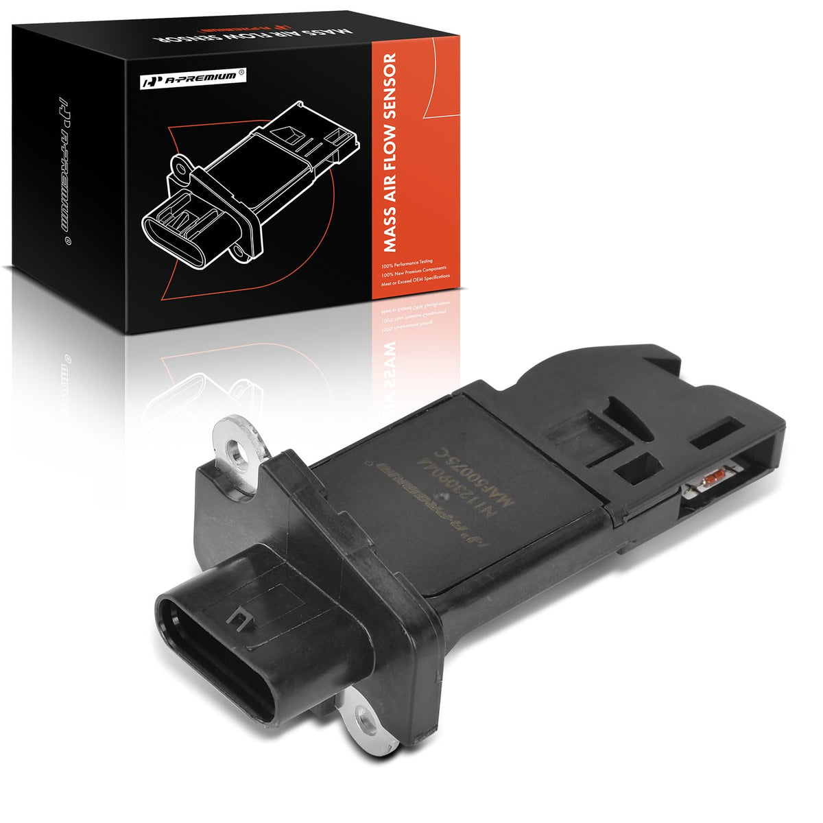A-Premium MAF sensor front view showing direct-fit shape and OEM-style flange for easy replacement