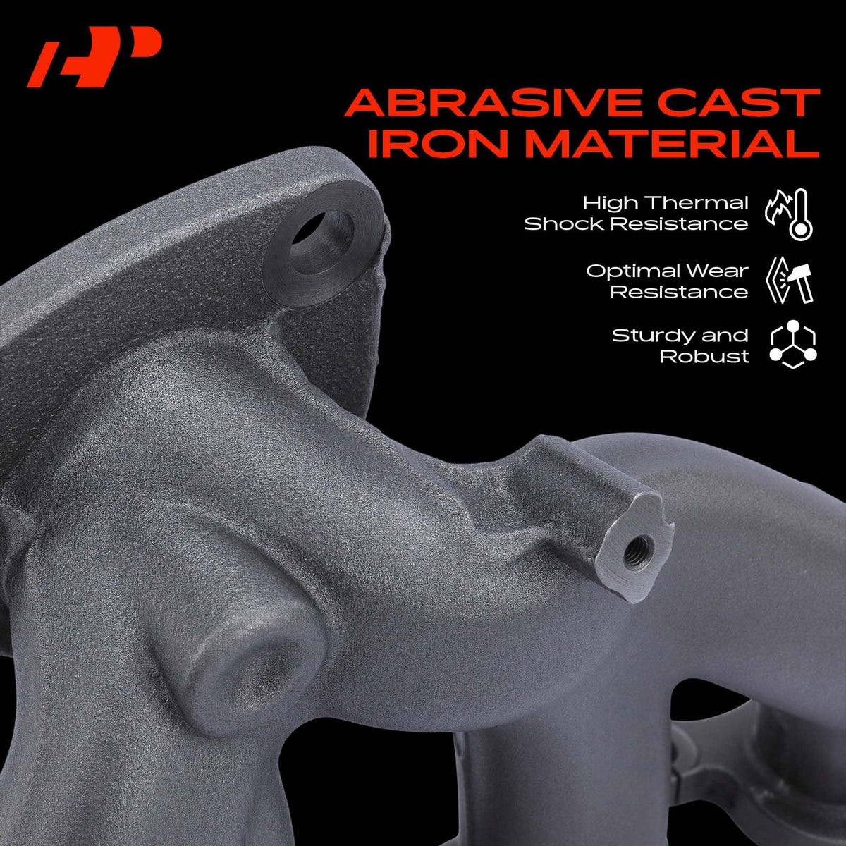 A-Premium side flange detail highlighting sturdy cast-iron construction benefit