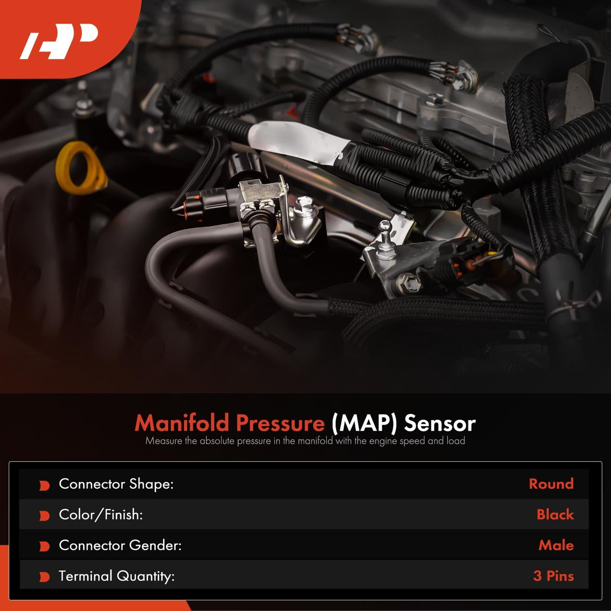 A-Premium MAP sensor terminal detail highlighting three blades for secure electrical contact