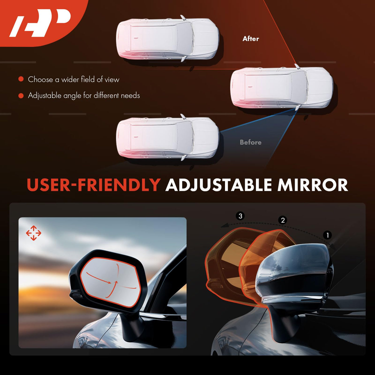 A-Premium folded mirror showing compact profile and space saving