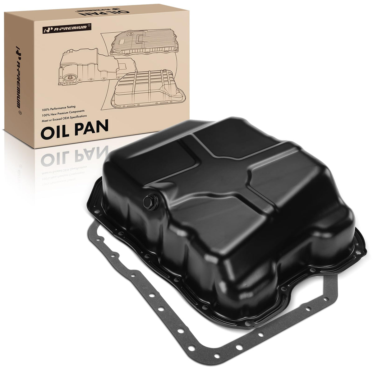 A-Premium oil pan front view showing fit and seal benefit