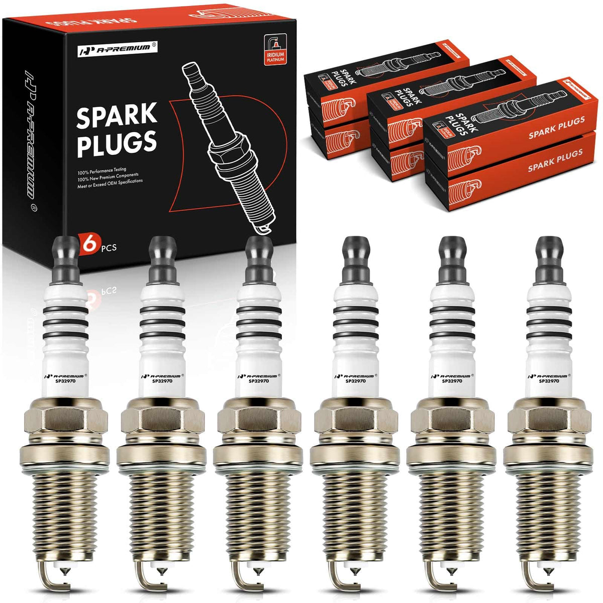 A-Premium pack front view showing six spark plugs and clear part labeling for easy selection