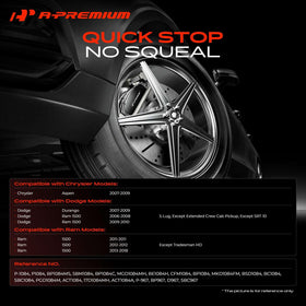 A-Premium front brake pad close-up showing precise fit and low-noise benefit