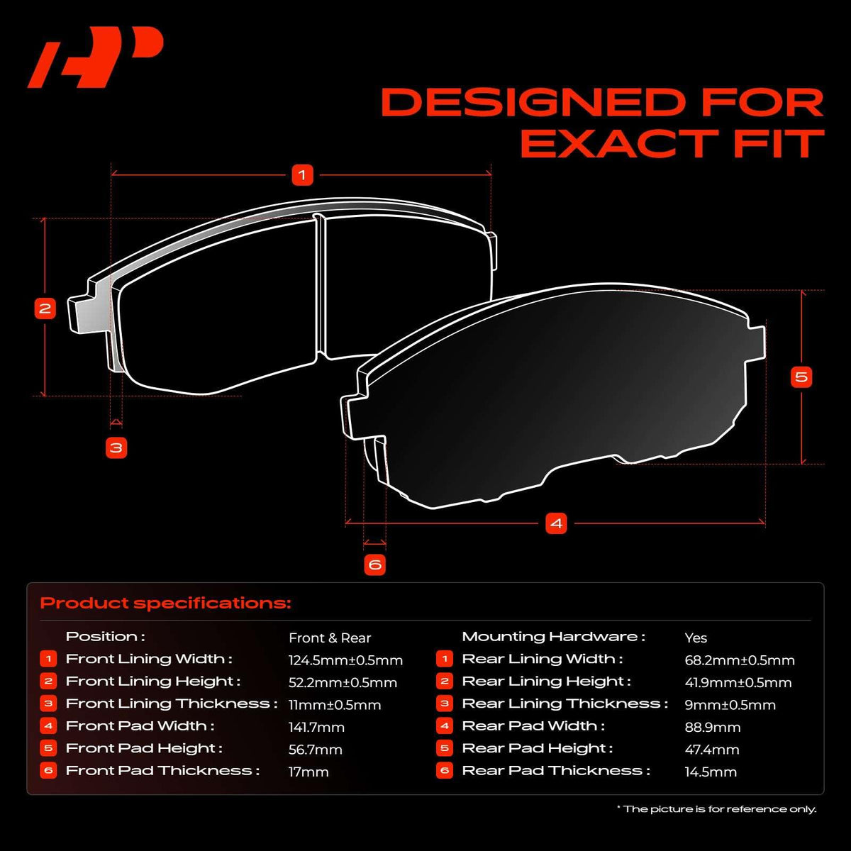 A-Premium close-up of rear ceramic pad highlighting noise-reduction features