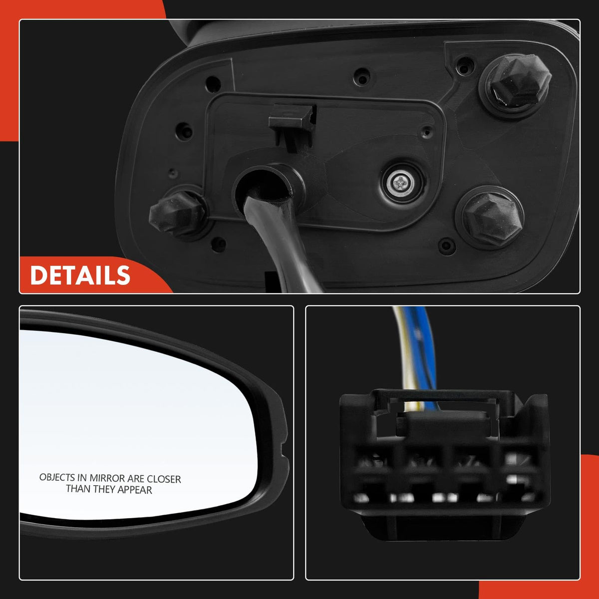 A-Premium mirror mounted on a car door showing direct-fit replacement benefit