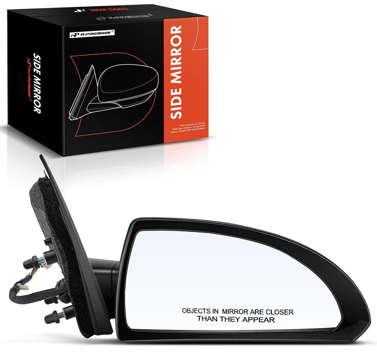A-Premium front view of passenger side mirror showing fit and finish benefit
