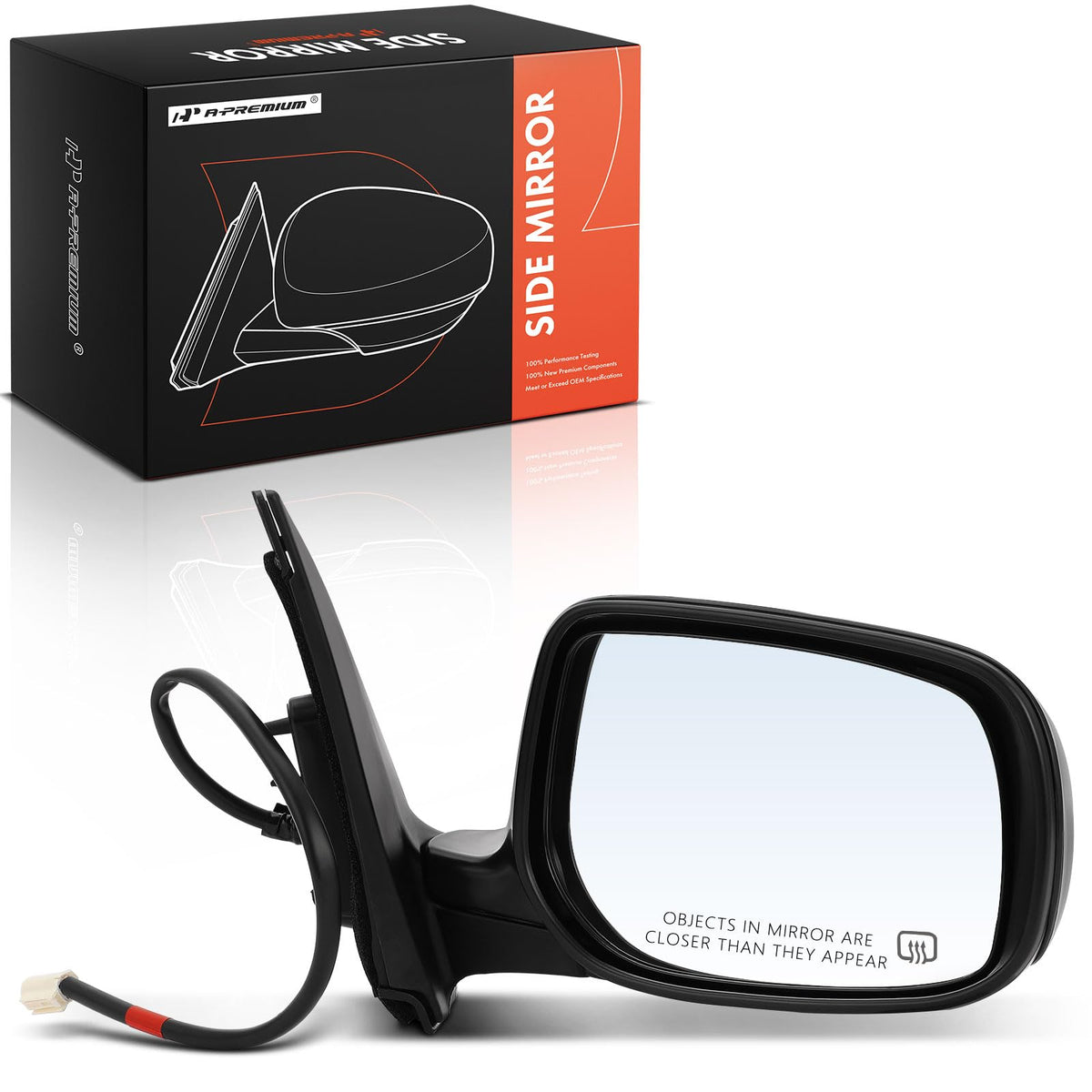 A-Premium front view of passenger-side mirror showing exact fit benefits