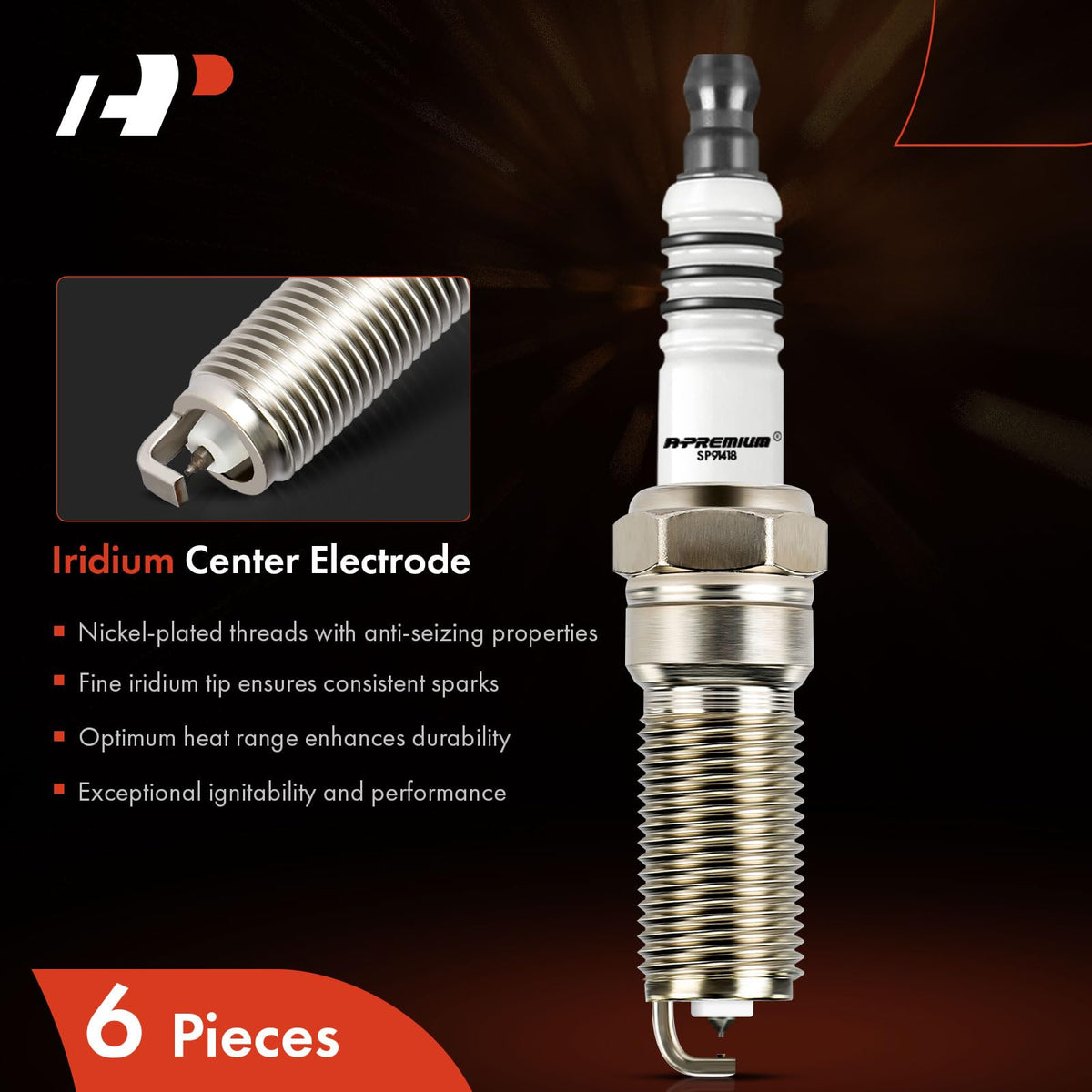 Detail of A-Premium platinum core emphasizing long-lasting electrode life