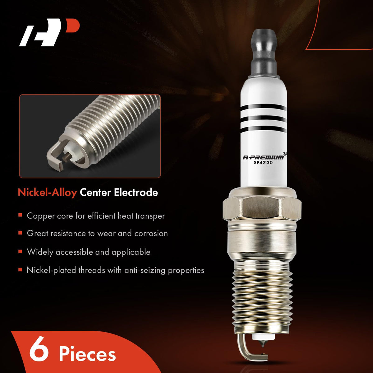 A-Premium spark plug gap and thread detail showing 0.044 in gap and correct threading benefit