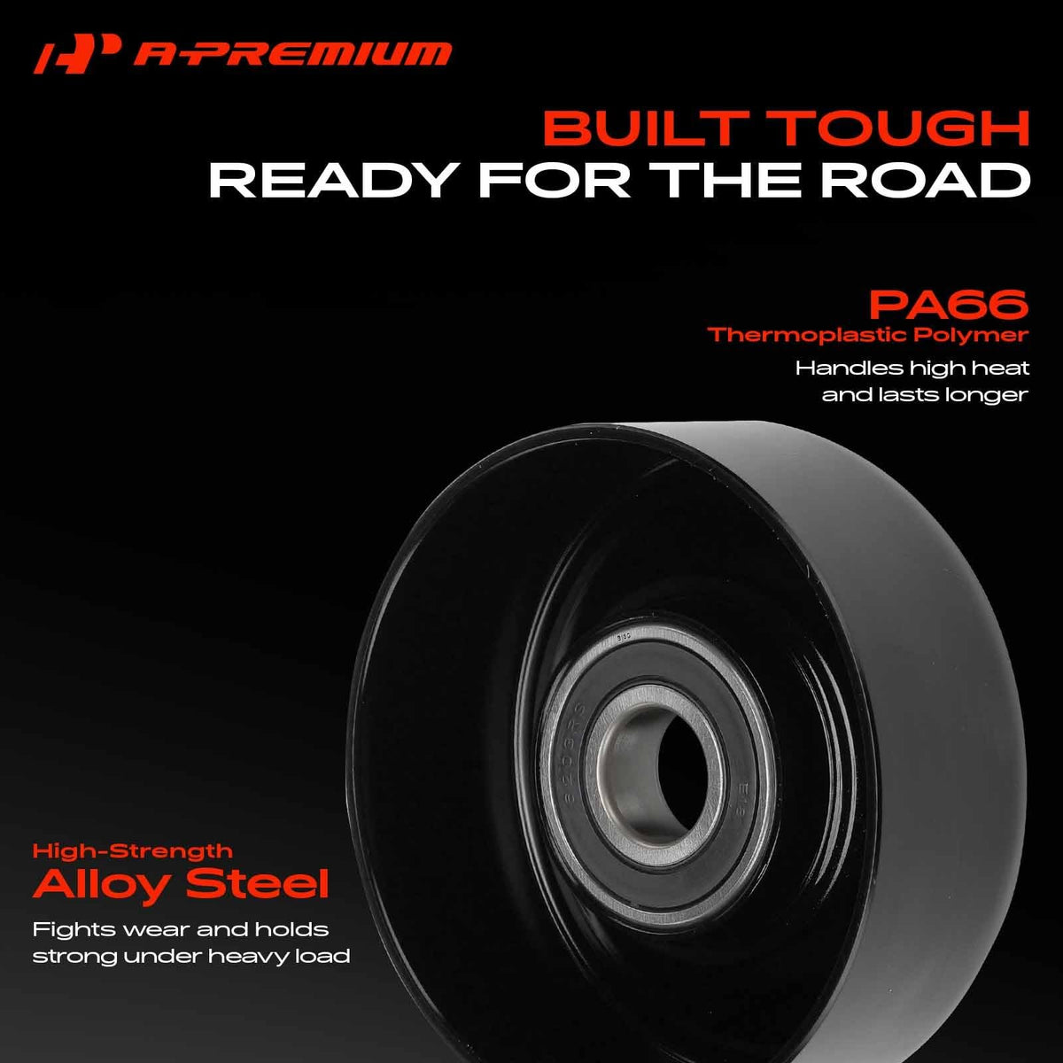 A-Premium pulley bearing closeup showing sealed bearing for quieter operation
