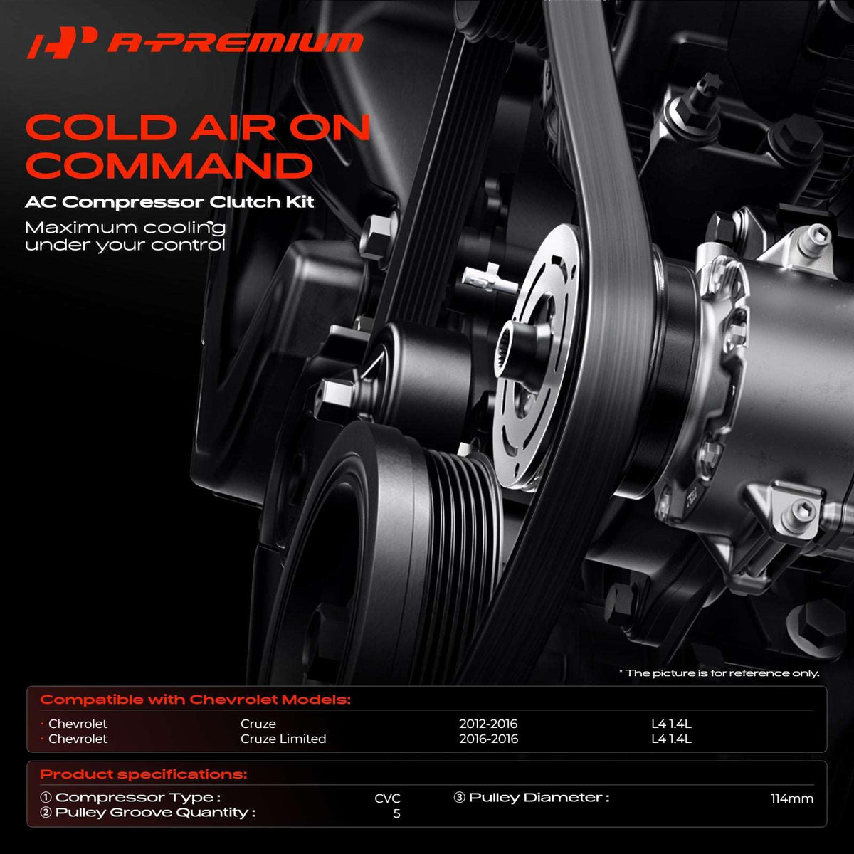 A-Premium pulley close-up showing 5-groove 114mm design and durable bearing for smooth rotation