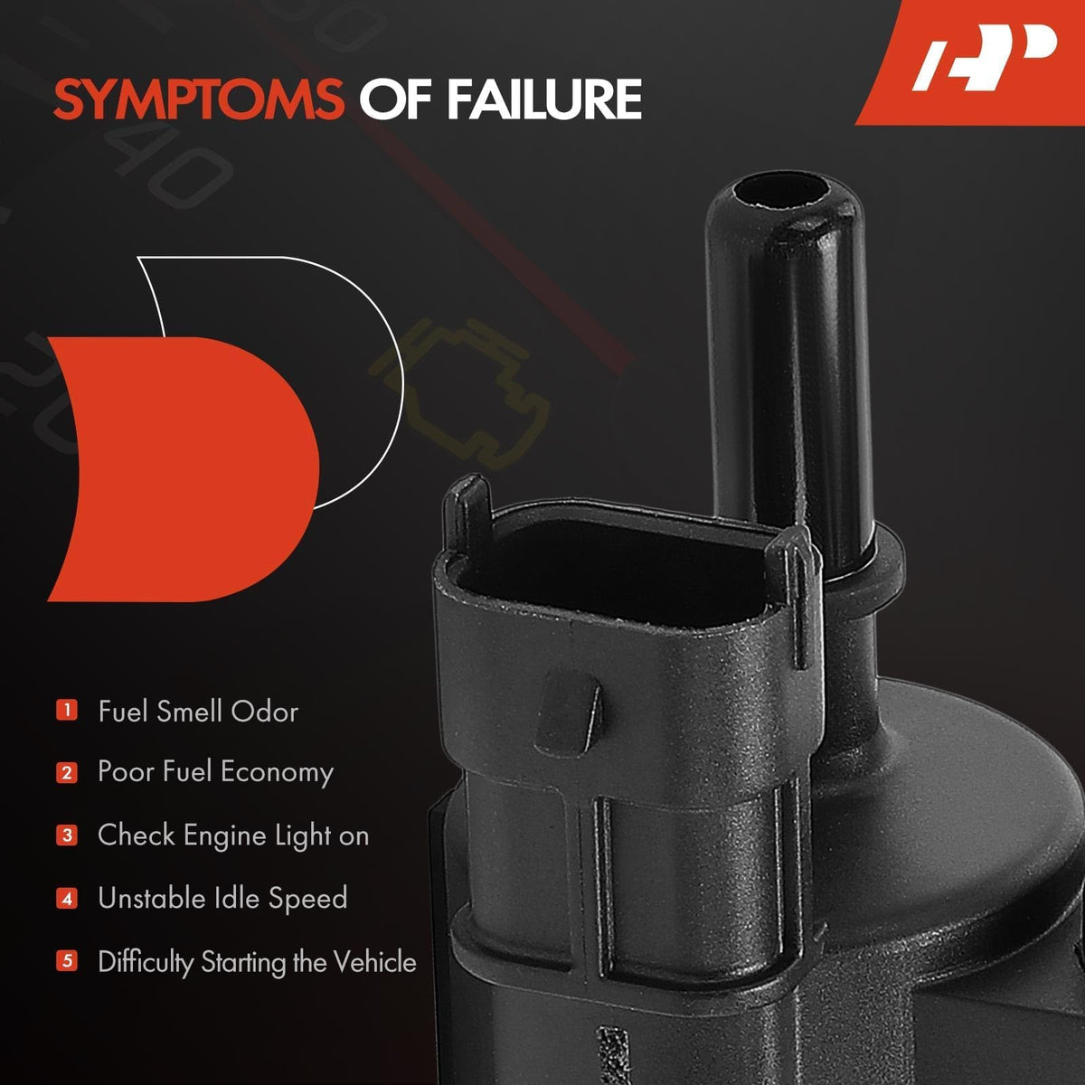 A-Premium purge solenoid next to ruler showing compact size for easy replacement