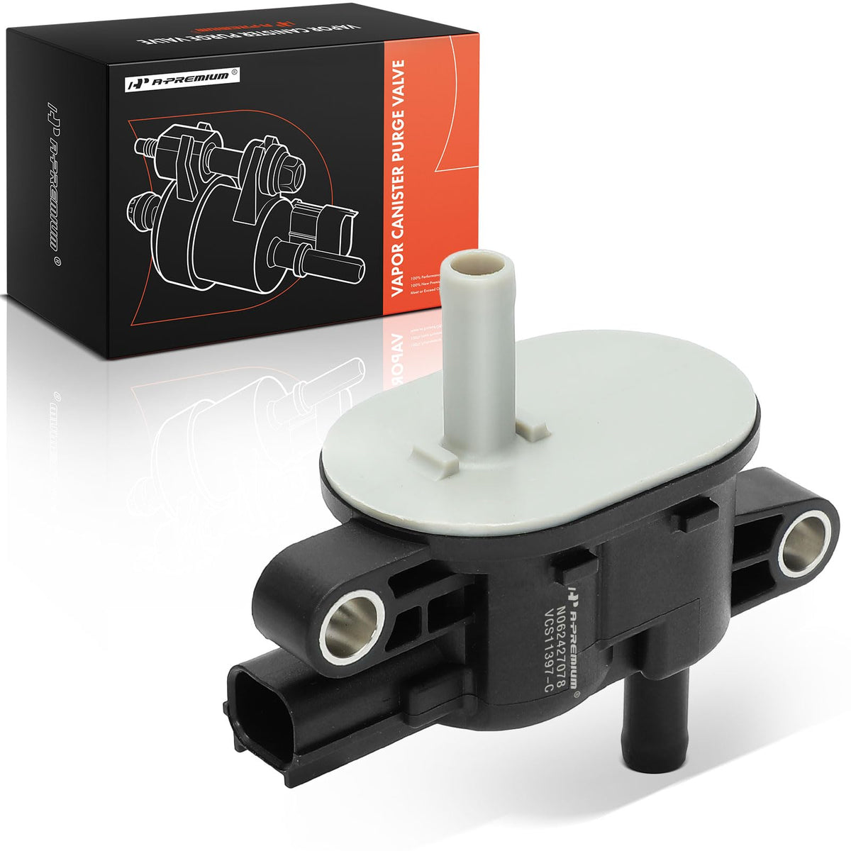 A-Premium purge valve front view showing body and ports for easy replacement