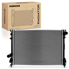 A-Premium radiator front assembly showing full single-fan mounting and improved fit
