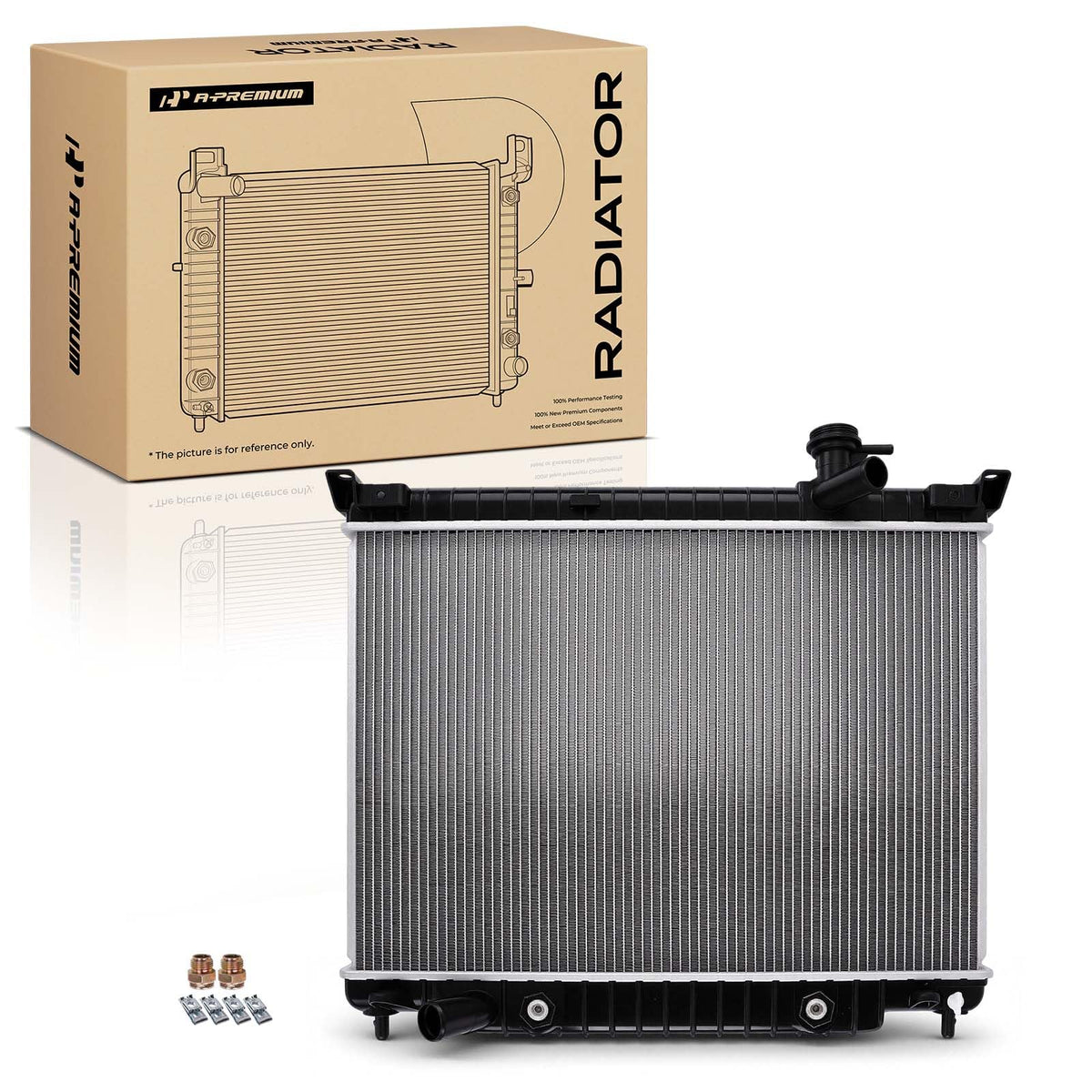 A-Premium radiator front assembly showing full unit and mounting points for confident fit