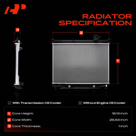A-Premium radiator close detail of integrated transmission oil cooler demonstrating compact design