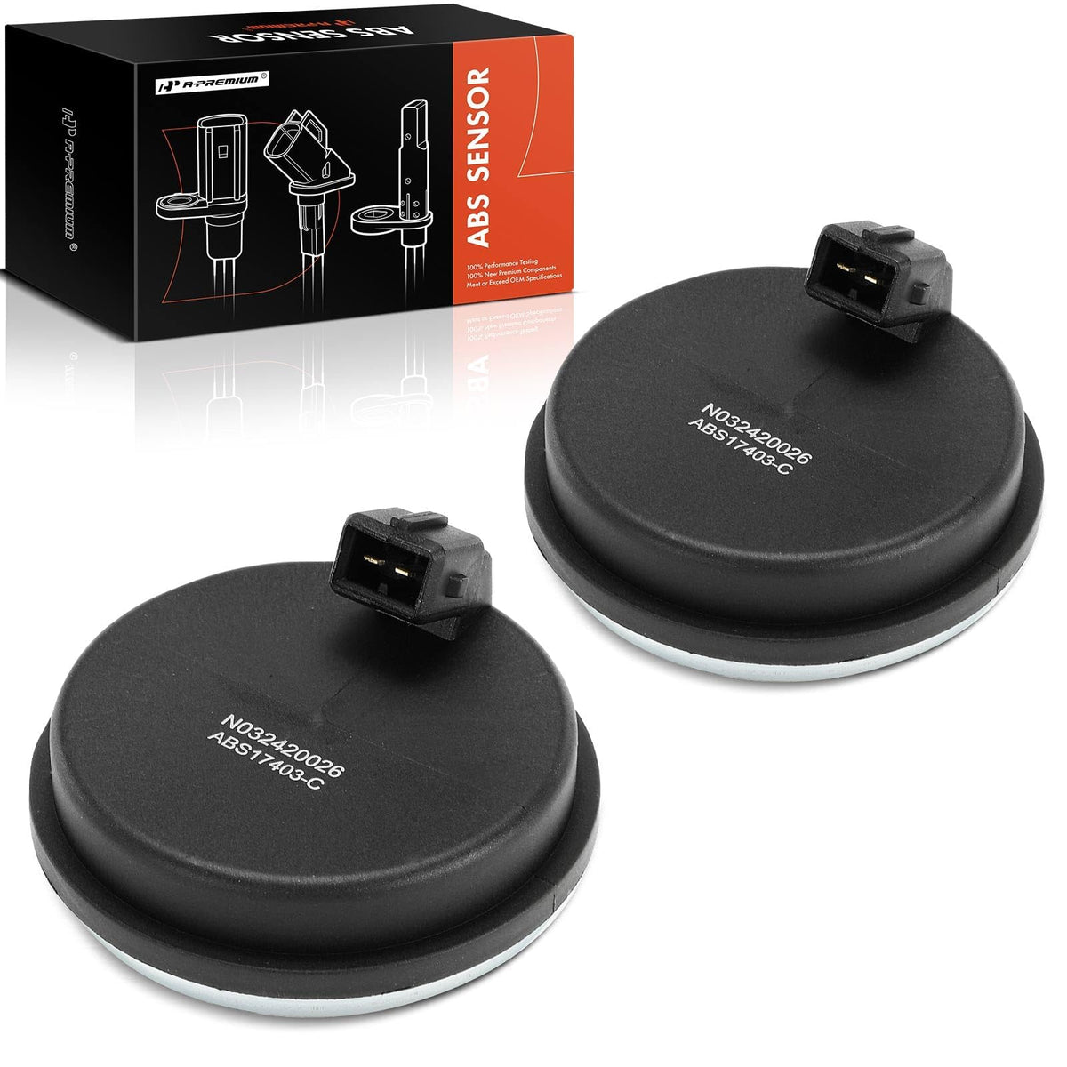 A-Premium rear ABS sensors packaging front shows included pair and model fitment