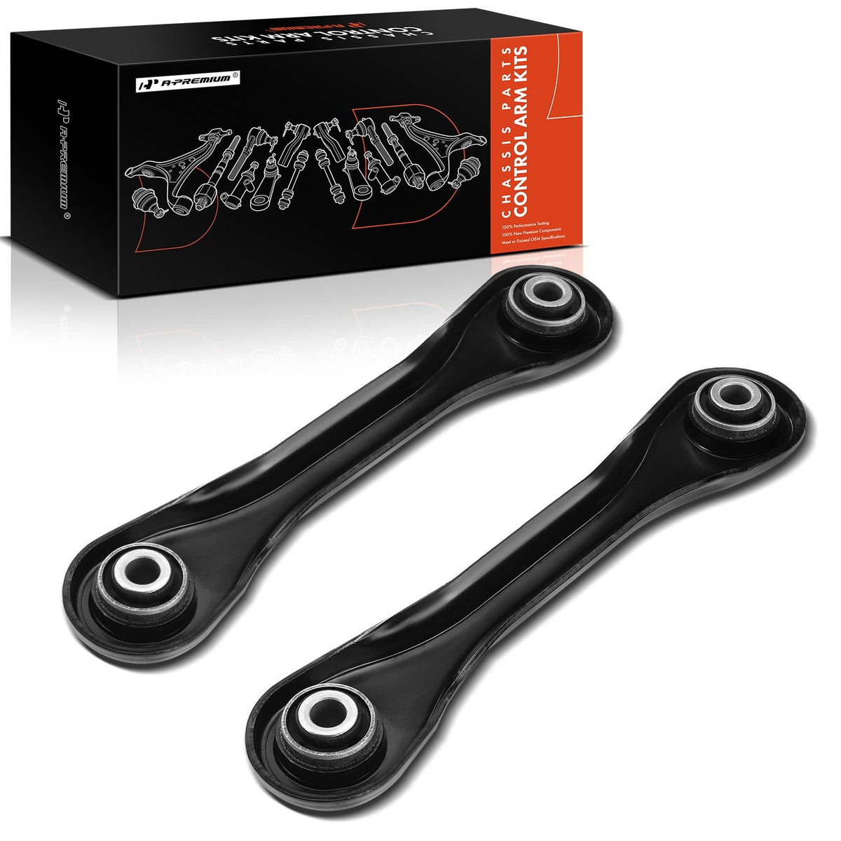 A-Premium front view of rear lower forward control arm showing mounting points and durable steel construction for reliable fit