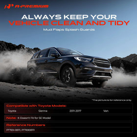 A-Premium rear mud flap packaging displayed with hardware included