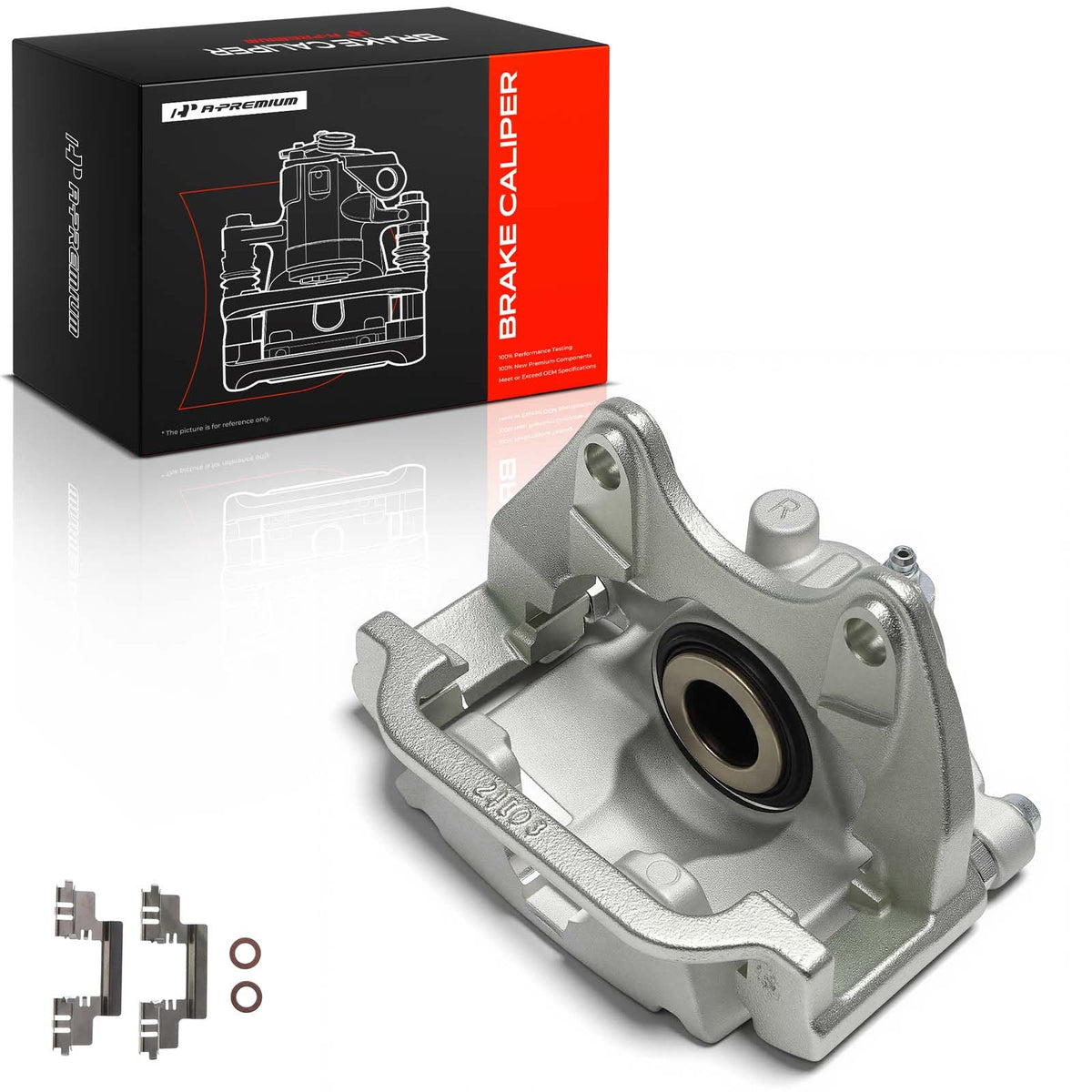A-Premium rear right caliper front view showing solid build and fitment benefit