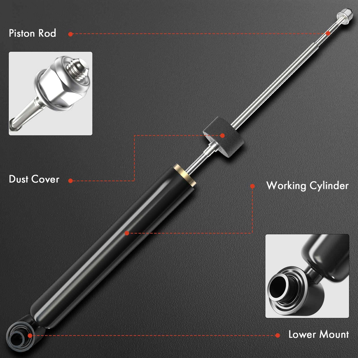 A-Premium piston rod close-up showing smooth finish and corrosion resistance benefit