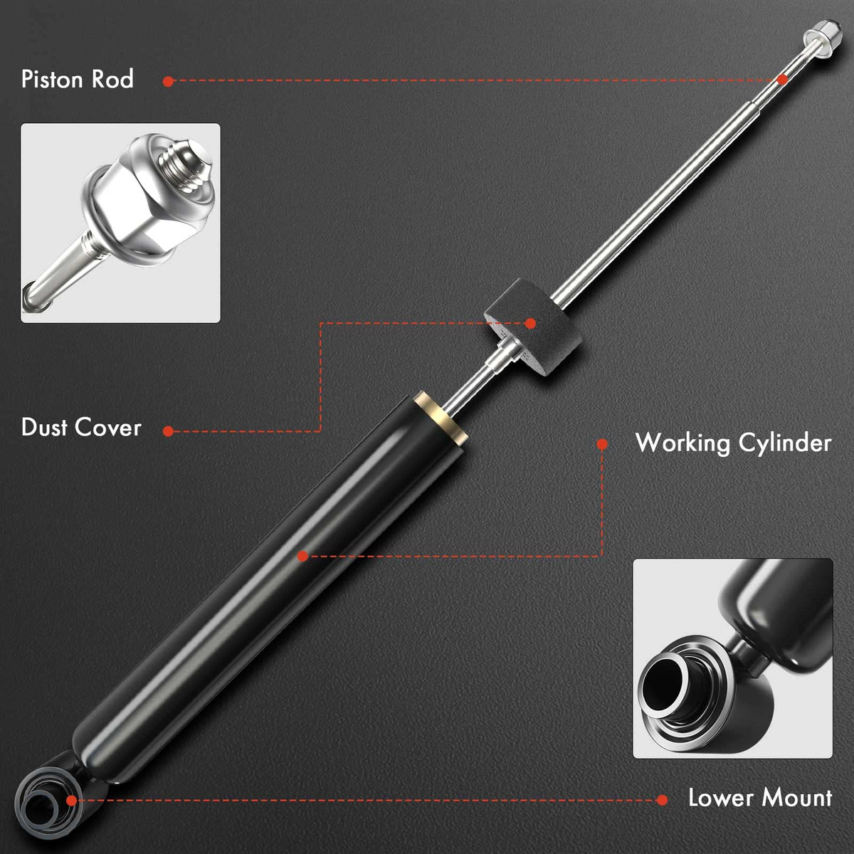 A-Premium rear shock side profile highlighting durable metal body and stability