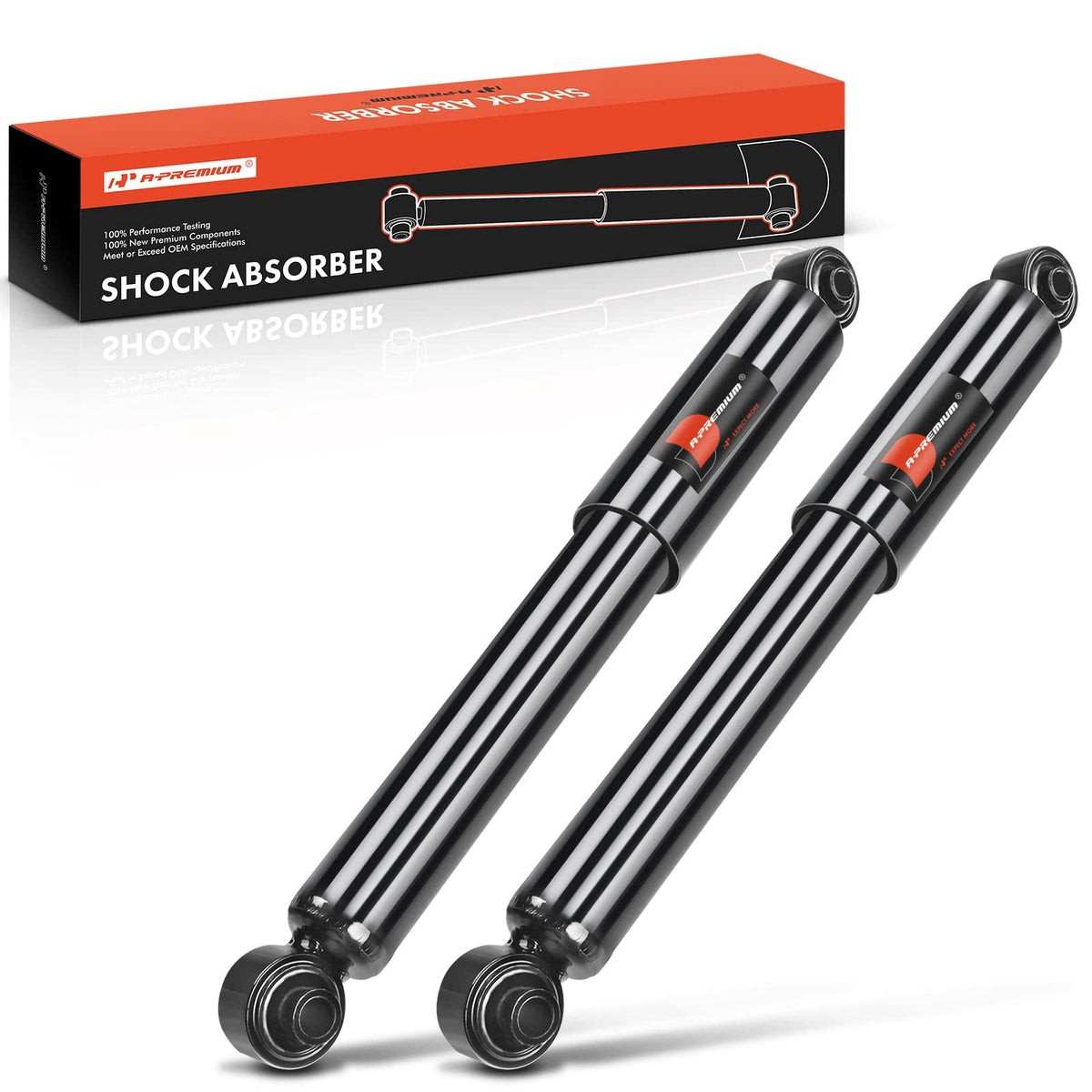A-Premium rear shocks front packaging showing durable pair and fitment benefit