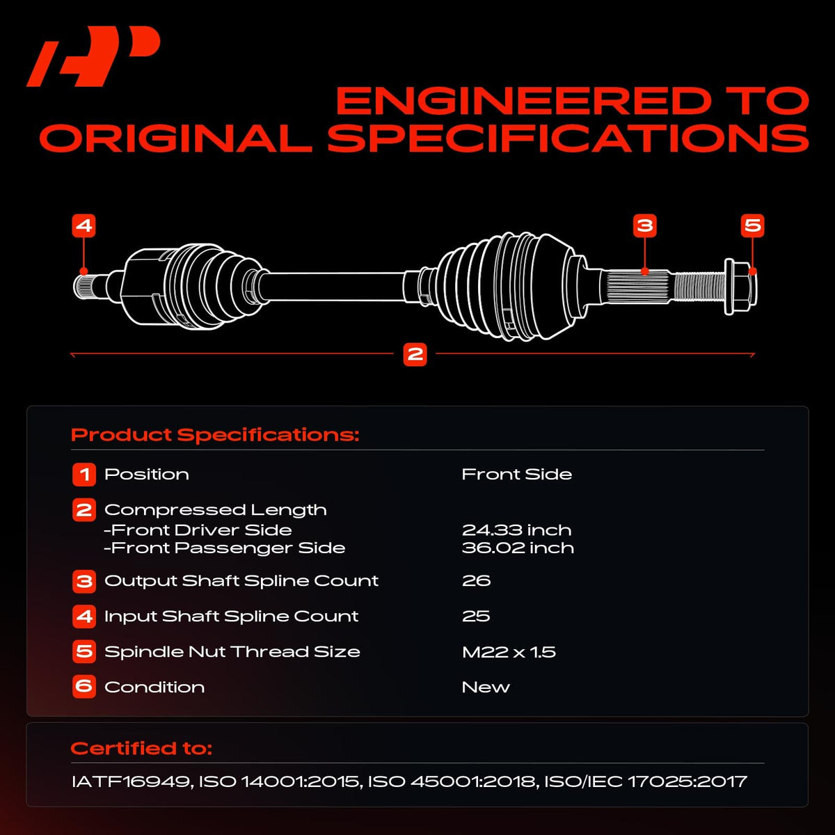A-Premium right axle full assembly ready to install showing correct compressed length benefit