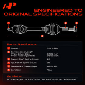 A-Premium right axle full assembly ready to install showing correct compressed length benefit