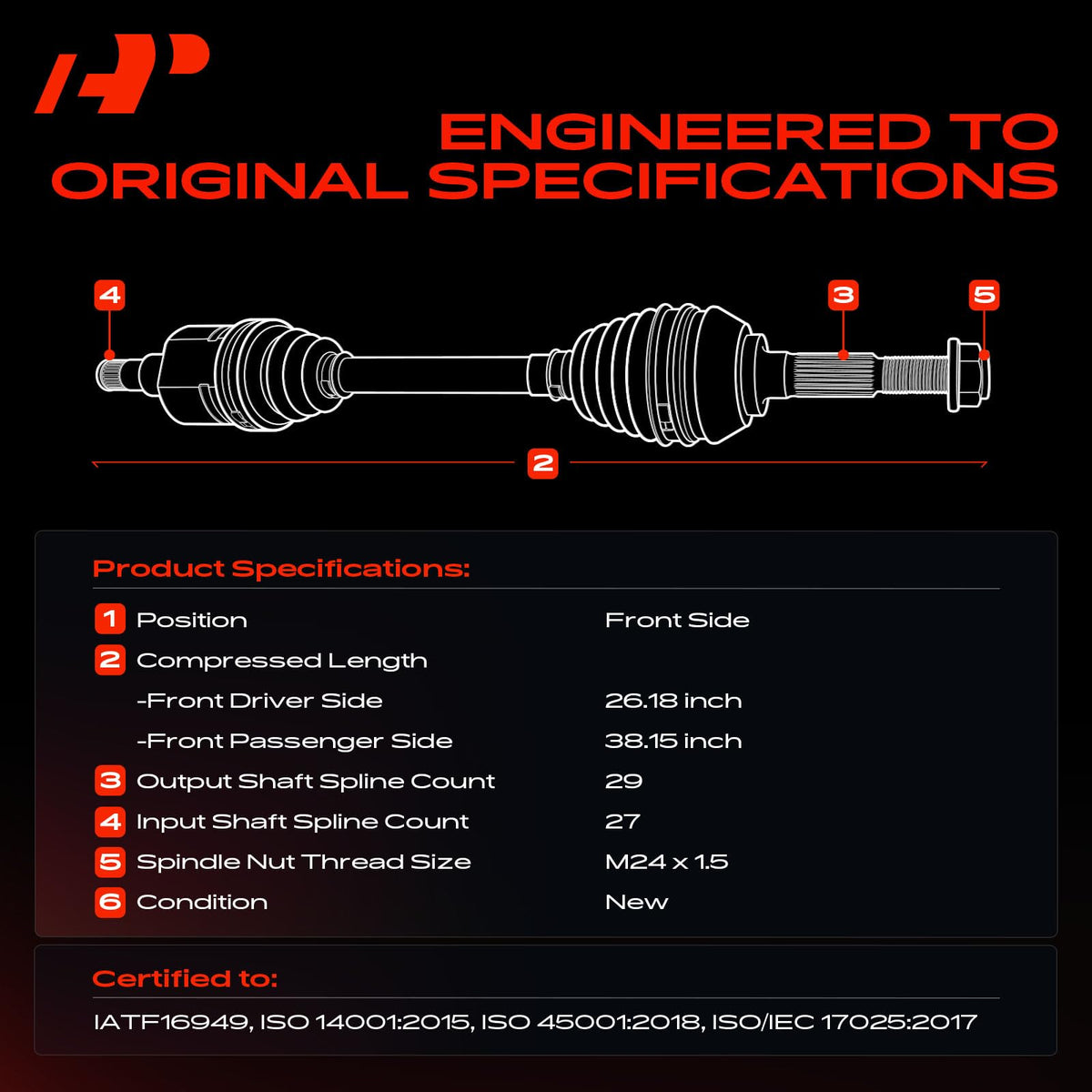 A-Premium right axle full assembly profile illustrating durable construction and ready-to-install advantage