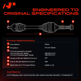 A-Premium right front axle full-length view demonstrating correct compressed length and build