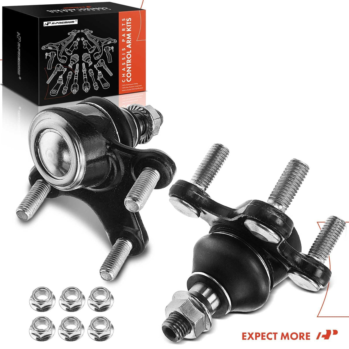 A-Premium ball joints with vehicle in background conveying road-ready replacement reliability